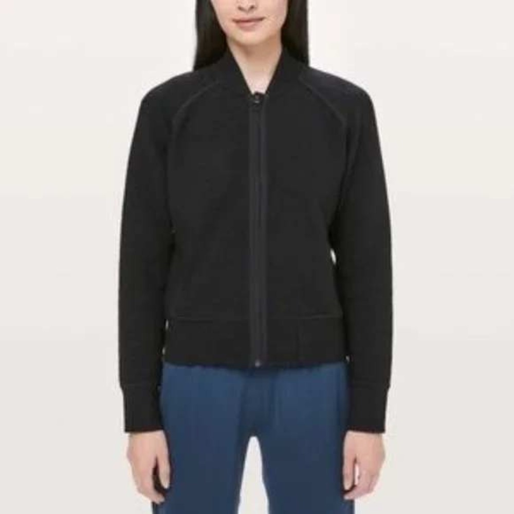 Lululemon On‎ Repeat Bomber Zip Up Ribbed Jacket Black Womens Size 10 Medium